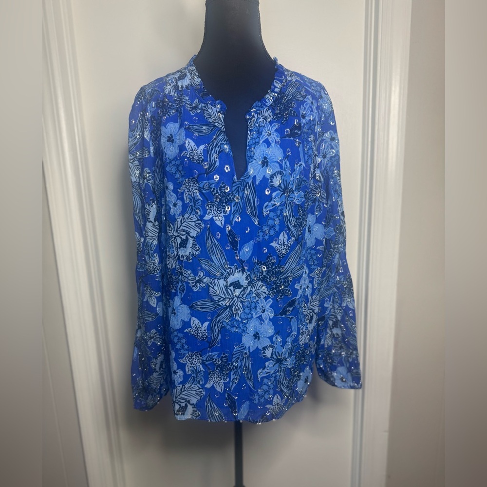 Lilly Pulitzer Giana Long Sleeve Top - Alba Blue Cruisin Together L